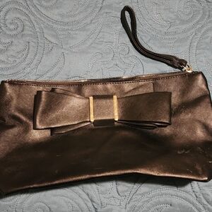 BETSY JOHNSON BLACK Clutch with Bow Accent And Wrist Strap
